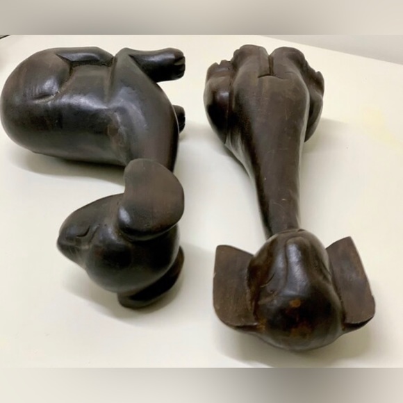 Set of 2 Vintage Pre WWII Japanese Hand Carved Stained Hardwood Animal Figurines - Picture 11 of 11
